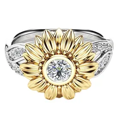 Sunflower Ring For Women In New Style, White Alloy With Rhinestone Inlay 5