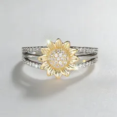 Sunflower Ring For Unisex Featuring Vintage Style Copper With Multicolor Zircon Inlay