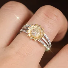 Sunflower Ring For Unisex Featuring Vintage Style Copper With Multicolor Zircon Inlay 3