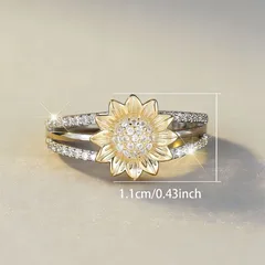 Sunflower Ring For Unisex Featuring Vintage Style Copper With Multicolor Zircon Inlay 4