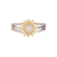 Sunflower Ring For Unisex Featuring Vintage Style Copper With Multicolor Zircon Inlay 5