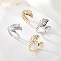 Swan Open Ring For Women In Copper With 14K Real Gold Electroplated Finish, Elegant Gold Tone Jewelry