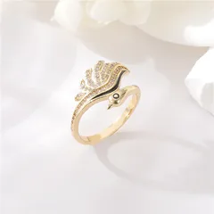 Swan Open Ring For Women In Copper With 14K Real Gold Electroplated Finish, Elegant Gold Tone Jewelry 4