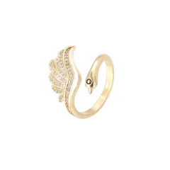 Swan Open Ring For Women In Copper With 14K Real Gold Electroplated Finish, Elegant Gold Tone Jewelry 5