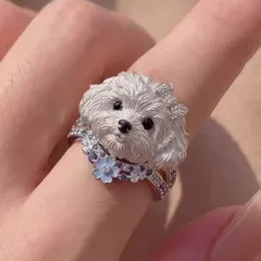 Sweet Alloy Dog Ring For Women With Electroplated Finish And Rhinestones Inlay 2