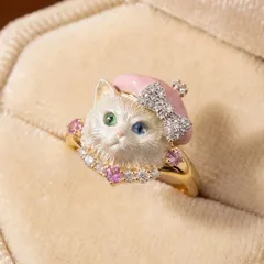 Sweet Alloy Dog Ring For Women With Electroplated Finish And Rhinestones Inlay 3