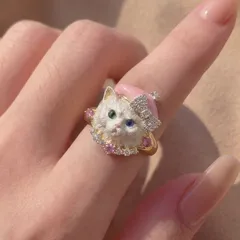 Sweet Alloy Dog Ring For Women With Electroplated Finish And Rhinestones Inlay 4