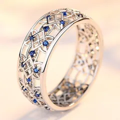 Sweet Blue Flowers Ring For Women In Zinc Alloy With Rhinestones Featuring Electroplated Finish