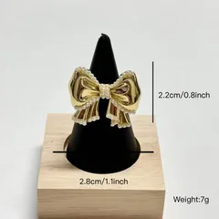 Sweet Bow Tie Open Ring For Women In Alloy With Rhinestone Inlay 4