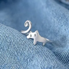 Sweet Cat Open Ring For Women In Zinc Alloy Featuring Electroplated Gold Finish 2