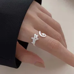 Sweet Cat Open Ring For Women In Zinc Alloy Featuring Electroplated Gold Finish 4