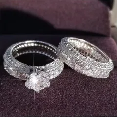 Sweet Couple Rings 2 Pieces Set For Geometric Style Featuring Zinc Alloy Material And Electroplated Finish With Rhinestones Inlay