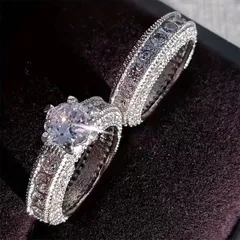 Sweet Couple Rings 2 Pieces Set For Geometric Style Featuring Zinc Alloy Material And Electroplated Finish With Rhinestones Inlay 2