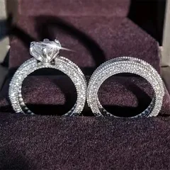 Sweet Couple Rings 2 Pieces Set For Geometric Style Featuring Zinc Alloy Material And Electroplated Finish With Rhinestones Inlay 3