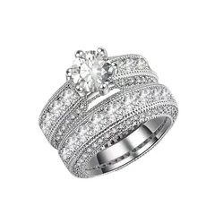 Sweet Couple Rings 2 Pieces Set For Geometric Style Featuring Zinc Alloy Material And Electroplated Finish With Rhinestones Inlay 4