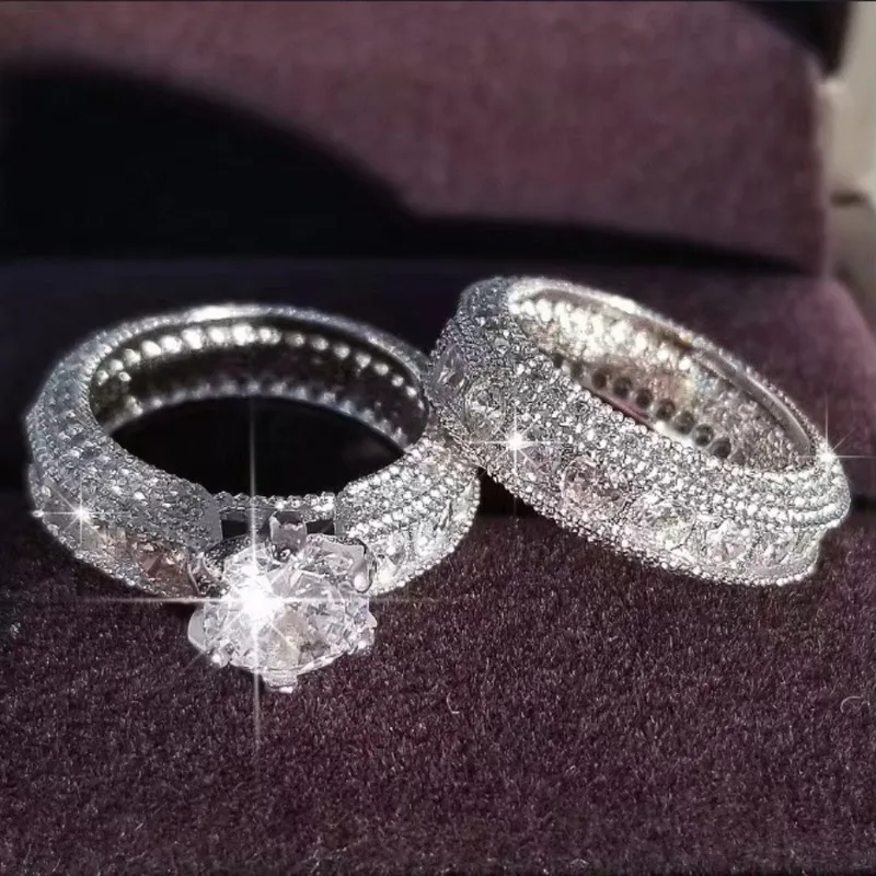 Sweet Couple Rings 2 Pieces Set For Geometric Style Featuring Zinc Alloy Material And Electroplated Finish With Rhinestones Inlay 5