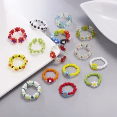 Sweet Flowers Beading Ring For Women Featuring Rice Beads And Elastic Cord Inlay 2