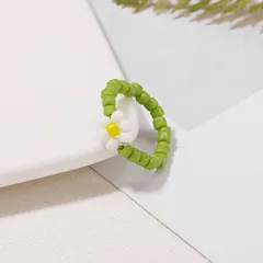Sweet Flowers Beading Ring For Women Featuring Rice Beads And Elastic Cord Inlay 4