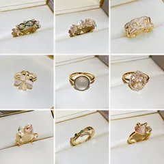 Sweet Flowers For Women Metal Ring Featuring Pearl Inlay, Gold Plated Finish, 1 Piece