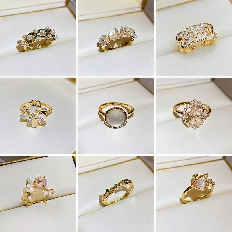 Sweet Flowers For Women Metal Ring Featuring Pearl Inlay, Gold Plated Finish, 1 Piece 5