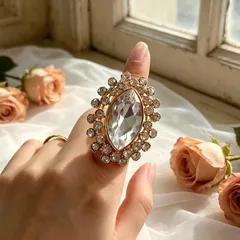 Sweet Flowers Open Ring For Women With KC Golden Plated 0.03µm-0.05µm Thickness And Rhinestones, 1 PCS Package 2