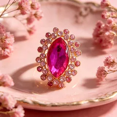 Sweet Flowers Open Ring For Women With KC Golden Plated 0.03µm-0.05µm Thickness And Rhinestones, 1 PCS Package 3