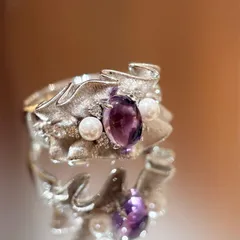 Sweet Flowers Ring For Women In Purple Copper With Electroplated Gold Plating