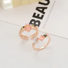 Sweet Heart Shape Open Ring For Women, Electroplated Alloy With Artificial Gemstones, 1 Set 3