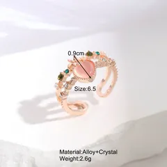Sweet Heart Shape Open Ring For Women, Electroplated Alloy With Artificial Gemstones, 1 Set 4