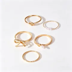 Sweet Heart Shape Ring For Women In Gold Alloy Featuring Electroplated Finish, 1 Set 4