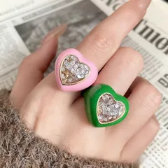 Sweet Heart Shape Open Ring For Women In Pink Alloy Featuring Enamel Craft 2