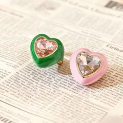 Sweet Heart Shape Open Ring For Women In Pink Alloy Featuring Enamel Craft 3