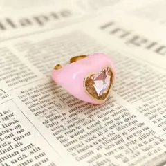 Sweet Heart Shape Open Ring For Women In Pink Alloy Featuring Enamel Craft 4