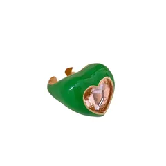 Sweet Heart Shape Open Ring For Women In Pink Alloy Featuring Enamel Craft 5