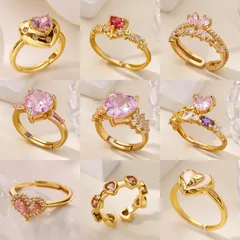 Sweet Heart Shape Open Ring For Women In Copper With 18K Real Gold Plating And Zircon Inlay