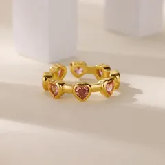 Sweet Heart Shape Open Ring For Women In Copper With 18K Real Gold Plating And Zircon Inlay 2