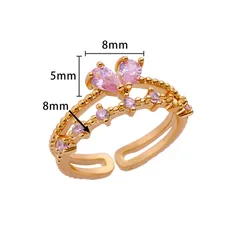 Sweet Heart Shape Open Ring For Women In Copper With 18K Real Gold Plating And Zircon Inlay 5