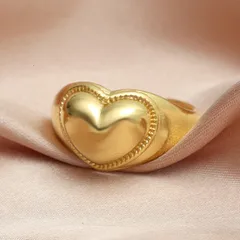 Sweet Heart Shape Open Ring For Women In Golden Metal 4