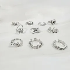 Sweet Heart Shape Open Ring For Women, 1 Set Alloy Electroplated With Artificial Gemstones 3
