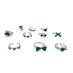 Sweet Heart Shape Open Ring For Women, 1 Set Alloy Electroplated With Artificial Gemstones 5