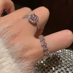 Sweet Heart Shape Open Ring For Women In Natural Pink Zinc Alloy With Zircon Inlay, Electroplated Finish