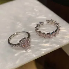 Sweet Heart Shape Open Ring For Women In Natural Pink Zinc Alloy With Zircon Inlay, Electroplated Finish 5