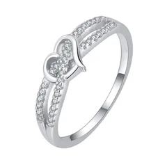 Sweet Heart Shape Ring For Women In Silver Plated Metal With Rhinestones Featuring Electroplated Craftsmanship