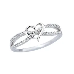 Sweet Heart Shape Ring For Women In Silver Plated Metal With Rhinestones Featuring Electroplated Craftsmanship 2