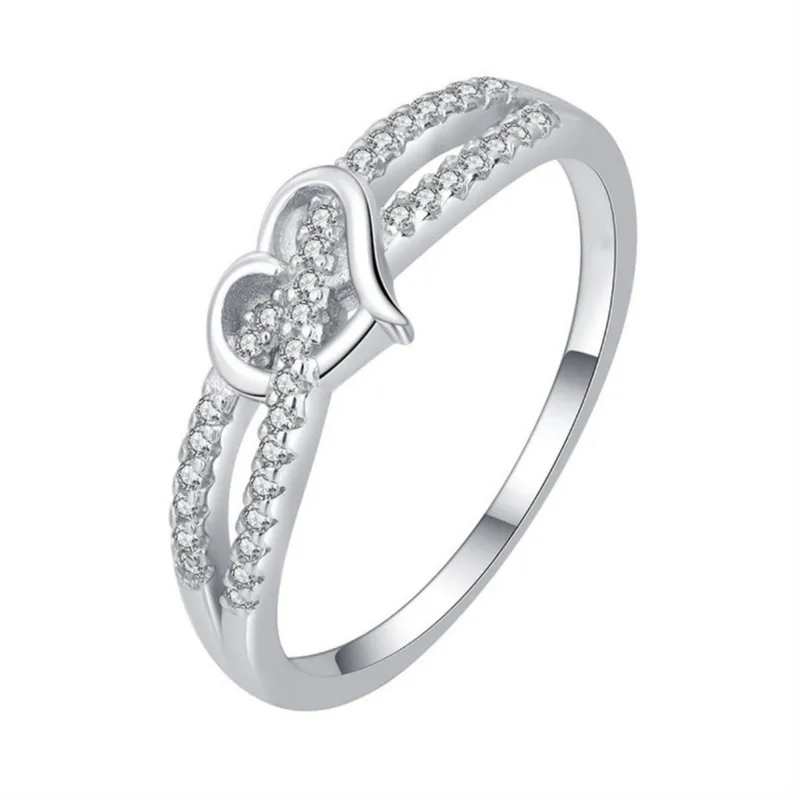 Sweet Heart Shape Ring For Women In Silver Plated Metal With Rhinestones Featuring Electroplated Craftsmanship 5