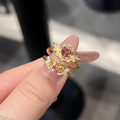 Sweet Heart Shape Ring For Women In Purple Copper With Zircon Inlay, Featuring Electroplated Finish