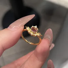 Sweet Heart Shape Ring For Women In Purple Copper With Zircon Inlay, Featuring Electroplated Finish 4