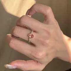 Sweet Natural Pink Copper Egg Open Ring For Women With Zircon Inlay 2