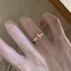 Sweet Natural Pink Copper Egg Open Ring For Women With Zircon Inlay 4