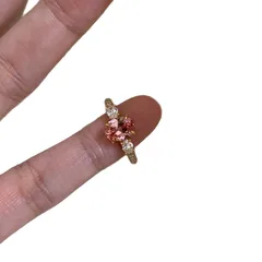 Sweet Natural Pink Copper Egg Open Ring For Women With Zircon Inlay 5